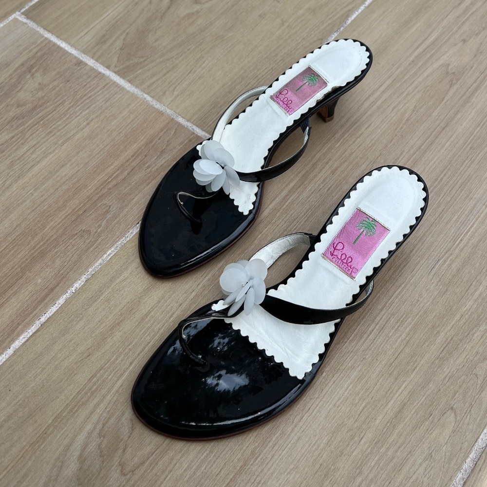 Lilly Pulitzer Y2K Kitten Heels Sandals Size 9.5 Patent Leather - Picture 1 of 11
